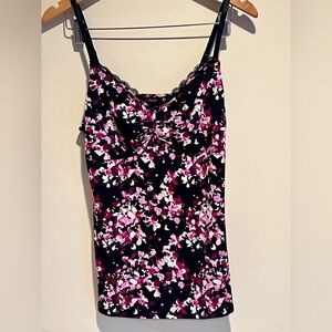 White House Black Market Womens Babydoll Cami Large Floral Lace Trim Y2K